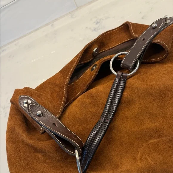 Classic Suede Hobo Bag in Chestnut Brown - Picture 4 of 6